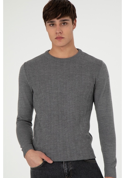 U.S. Polo Assn. Erkek Slim Fit Bisiklet Yaka Gri Melanj Kazak 50292865-VR086