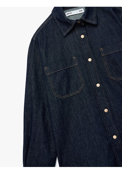 Koton Cep Detaylı Uzun Kollu Klasik Yaka Denim Gömlek Koyu İndigo 6wal60004md Dark Indigo Koton Cep Detaylı Uzun Kollu Klasik Yaka Denim Gömlek Koyu İndigo 6wal60004md Dark Indigo