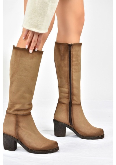 Fox Shoes Vizon Kalın Topuklu Günlük Kadın Çizme C674250302 Vizon