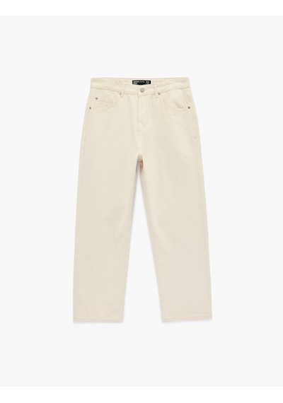 Koton Regular Fit Beş Cepli Pamuklu Bol Baggy Jean Pantolon Ekru 6sam40116nd Ekru