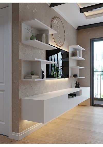Resital Ledli Duvara Monte Tv Sehpası - Beyaz - W6013-1 Beyaz
