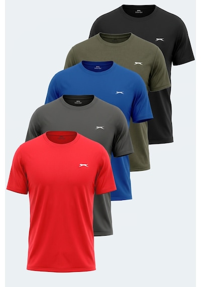 Slazenger Odalıs 5 Li Set Erkek Tişört Siyah - Koyu Gri - Lacivert -