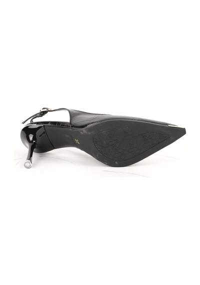 Libero L085.k3080 Kroko Desenli Metal Burunlu Slingback İnce Topuklu Kadın Stiletto Siyah