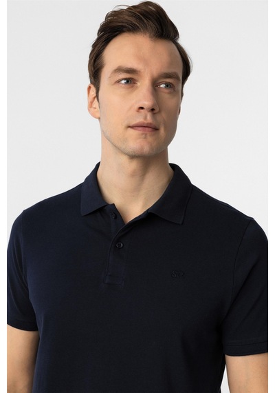 Süvari Lacivert Slim Fit Düz Polo Yaka Tişört