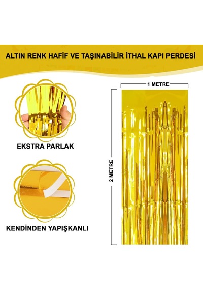 Altın Gold Renk Ekstra Metalize Parlak Saçaklı Arka Fon Perde İthal A Kalite 1x2 Metre Nessiworld Aklby-bsva58 Diğer