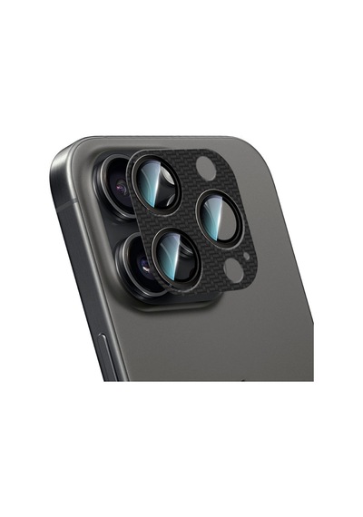 Apple Uyumlu   iPhone 16 Pro Max Caseworld Karbon Fiber Serisi Anti Reflective Full Kamera Lens Koruyucu Siyah