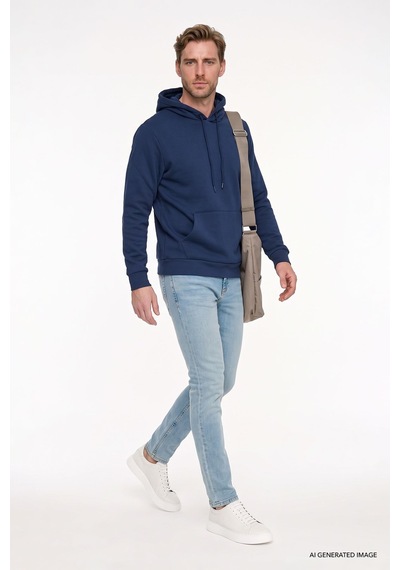 Ac&Co / Altınyıldız Classics Standart Fit Normal Kesim Kapüşonlu Kanguru Cepli Pamuklu Erkek Sweatshirt - Lacivert
