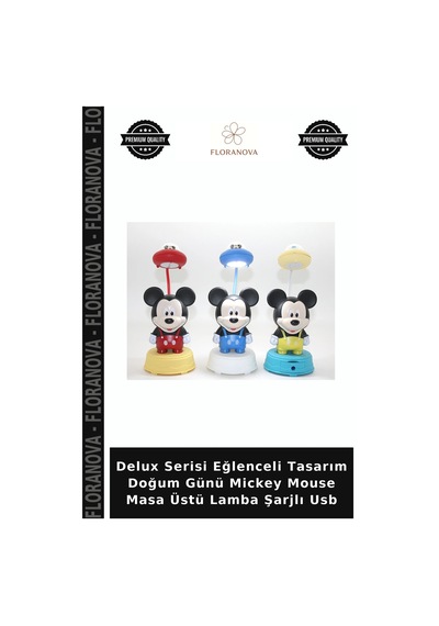 Delux Serisi Eğlenceli Tasarım Doğum Günü Mickey Mouse Masa Üstü Lamba Şarjlı Usb Çok Renkli