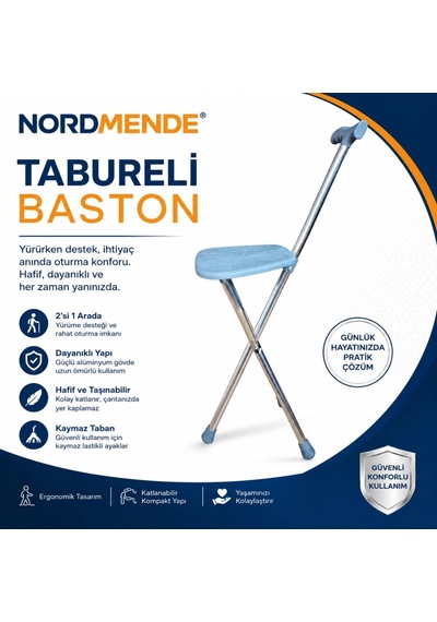 Büro Ev Ofis Hediyesi İçin Tabureli Oturaklı Katlanır Sandalye Yürüyüş Bastonu