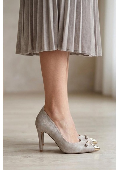 Papuçcity Kuum London K145-25881 Kadın Topuklu Stiletto Ayakkabı Bej