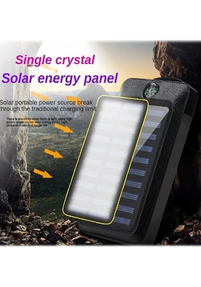 20.000 mAh Solar Güneş Enerjili Powerbank Led Lamba Özellikli
