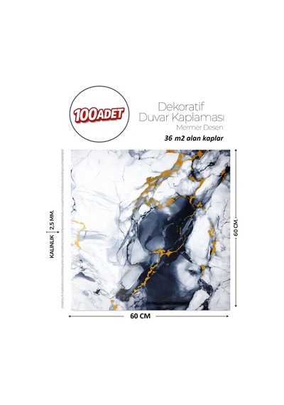 60x60 Cm Kendinden Yapışkanlı Duvar,banyo,tezgah Arası Mavi-siyah Mermer-100 Adet 1123-60-100