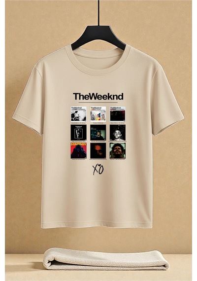 Uyguntarz Unisex The Weeknd Baskılı Tasarım Tshirt Bej