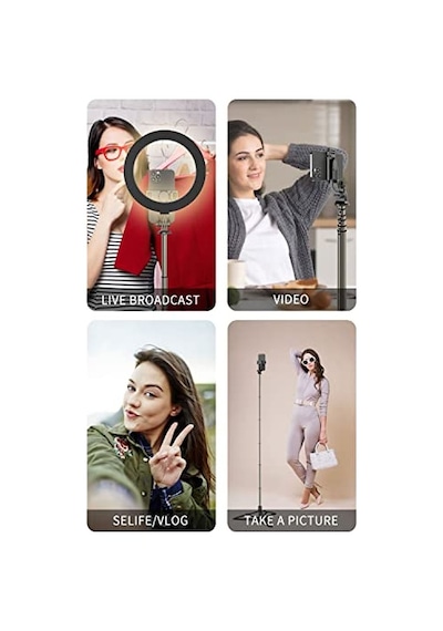 Ayrex Hobimtek Q6 Katlanabilir Çok Fonksiyonlu Selfie Tripod Vlog Uzaktan Kumandalı 4 İn 1 Android Apple İOS