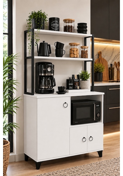 Çok Amaçlı Kahve Köşesi Ve Mikrodalga Fırın Dolabı Mutfak Düzenleyici Raf Organizer 97x33x165 Cm Beyaz Çok Amaçlı Kahve Köşesi Ve Mikrodalga Fırın Dolabı Mutfak Düzenleyici Raf Organizer 97x33x165 Cm Beyaz