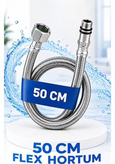 50cm Paslanmaz Çelik Flex Hortum Esnek Batarya Musluk Bağlantı Hortumu
