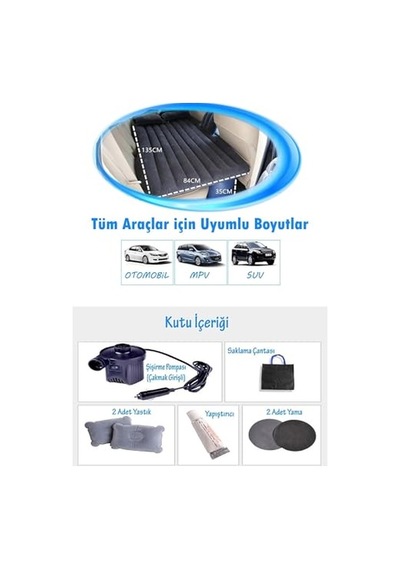 Içi 12v Şişme Yatak Pompa Yastık Seti Çok Renkli