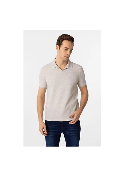 Süvari Regular Waffle Kumaş V Patlı Polo Yaka Nefes Alabilen T-shirt Bej