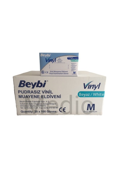 Beybi Vinil Pudrasız Muayene Eldiveni Beyaz 100'lü x 20