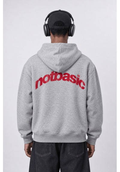 Respire Erkek Notbasic Baskılı Oversize Hoodie Gri Melanj