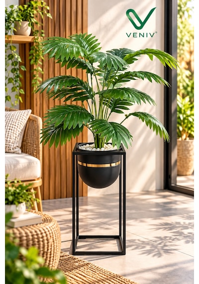 Yapay Areka Palmiyesi 110 Cm 18 Dallı, Metal Saksı Ve Ayaklı Dekoratif Bitki Diğer