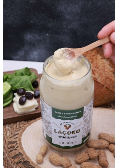 Laçoko Kişiye Özel Şekersiz Saf Katkısız Fıstık Ezmesi Glutensiz Vegan Doğal Az Kavrulmuş Çiğ Yer Fıstığı Ezmesi 1 KG