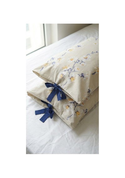 %100 Pamuklu Çiçek Desenli Bağcıklı Yastık Kılıfı 2 Adet 50x70 Cm Mavi - 864755501 Mavi