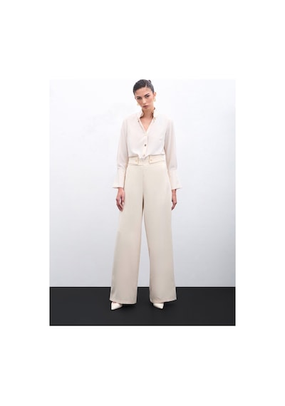 Sateen Bel Detaylı Pantolon - Bej-134205 Bej
