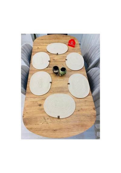 Jüt Hasır Amerikan Servis Oval Supla 6 Lı Krem Krem