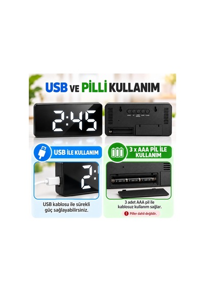Led Dijital Masa Saati, Çalar Saat, Sıcaklık, Takvim, Gh8009 Diğer