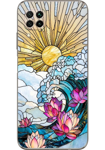 Printify Huawei P40 Lite İle Uyumlu Vitray Okyanus Sabahı Tasarımlı Şeffaf Silikon Kılıf Şeffaf