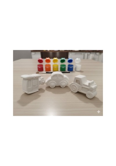 Taş Tozu Boyama Seti- Taşıtlar - 3'lü Rastgele Set + 6 Ana Renk B