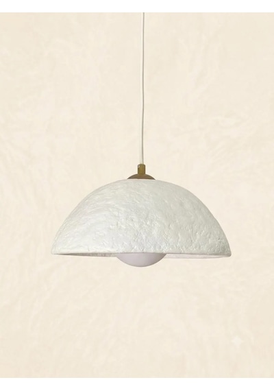 El Yapımı Kil Sarkıt Lamba - Wabi Sabi Dekoratif Led Avize - 25 Cm Beyaz
