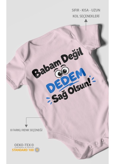Morivokids Babam Değil Dedem Sağolsun Kısa Kollu Bebek Body %100 Pamuk Bebe Pembe