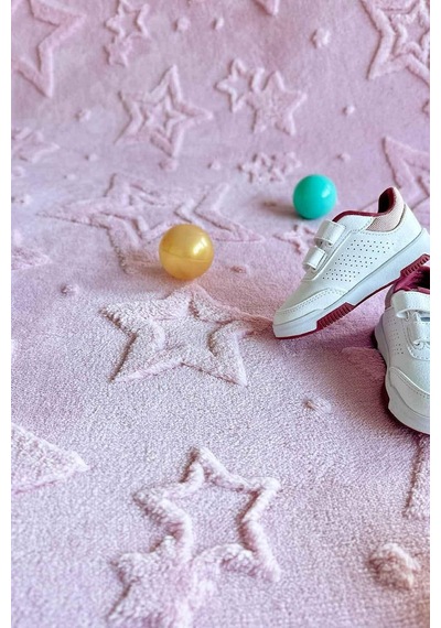Stary Premium Puffy Peluş Kendinden Desenli Yıldızlı Kaymaz Taban Çocuk Halısı Oyun Halısı,pembe 160 X 200 Diğer