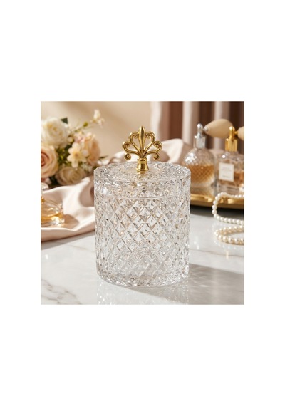 İnci Desen Gold Metal Kulplu Tekli Kapaklı Büyük Boy Cam Kavanoz - 1500 Ml. Beyaz