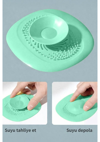 Koyu Mavi Gider Koku Önleyici Kademeli Silikon Lavabo Tıkacı Banyo Mutfak 10x10.5 Cm Yeşil