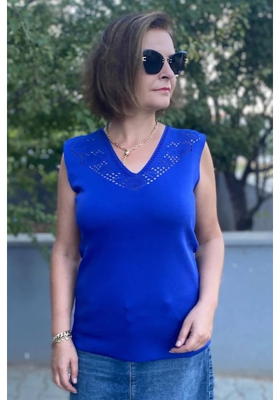 Mia Butik Kadın Lina Saks Mavi Merserize Kolsuz Bluz Saks Mavi Mia Butik Kadın Lina Saks Mavi Merserize Kolsuz Bluz Saks Mavi