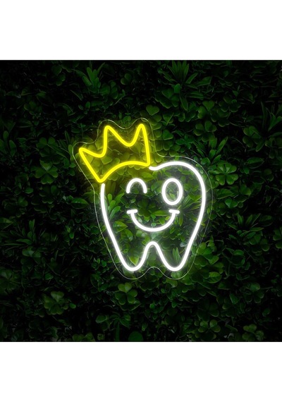 Diş Figürlü Neon Tabela Beyaz