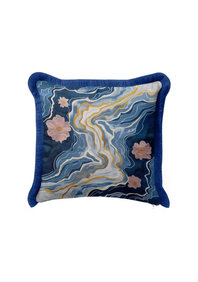 Çiçekli Geometrik Saçaklı Yastık Kılıfı - Soyut Floral Mavi Gold Lacivert Püsküllü Kırlent Kılıfı Puslu Düş Halo Çiçekli Geometrik Saçaklı Yastık Kılıfı - Soyut Floral Mavi Gold Lacivert Püsküllü Kırlent Kılıfı Puslu Düş Halo