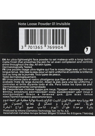 Cosmetics Loose Powder 01 Invisible Makyaj Sabitleyici Matlaştırıcı Toz Pudra Diğer