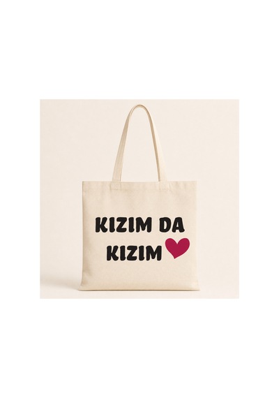 Mor Mürekkep Kızım Da Kızım Baskılı Bez Çanta Omuz Çantası Ekru