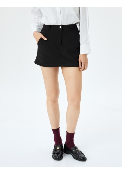 Koton Slim Fit Cepli Mini Şort Etek Siyah 5wak10370ek Siyah