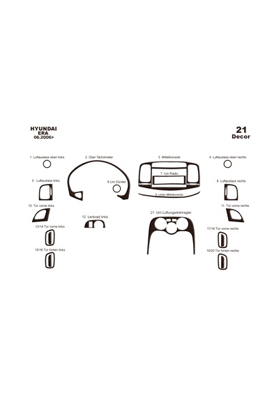 Hyundai Accent Era Torpido Kaplama 2006-2010 21 Parça Koyu Meşe