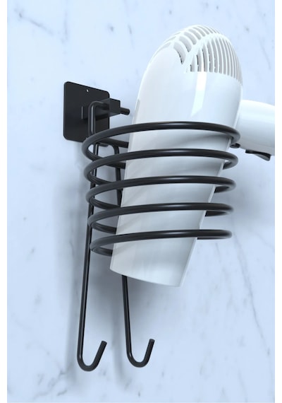 Karteya 9'lu Set Siyah Fön Makinesi Askısı Havluluk Wc/tuvalet Kağıtlık Rulo Havluluk Şampunanlık Banyo Set Siyah