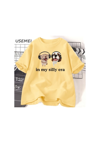 Flood Of Style T Shirt Komik Kedi Köpek Sevgilisi Tshirt Rahat Pamuk Kısa Kollu Tişört Sarı