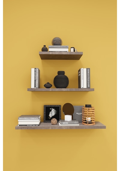 Modern 3'lü Uçan Raf Çok Amaçlı Duvar Rafı Organizer %100 Mdf Kitaplık Mutfak Banyo Rafı Drf05 Gri