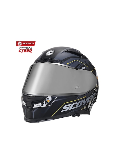 Gri Camlı + Scoyco Ff-871 Cyber Güneş Vizörlü Kapalı Kask Gri - Mat Siyah