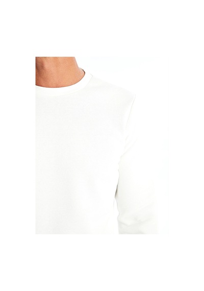 LC Waikiki Lcwaıkıkı Basic Beyaz Bisiklet Yaka Uzun Kollu Erkek Kalın Sweatshirt Ecru