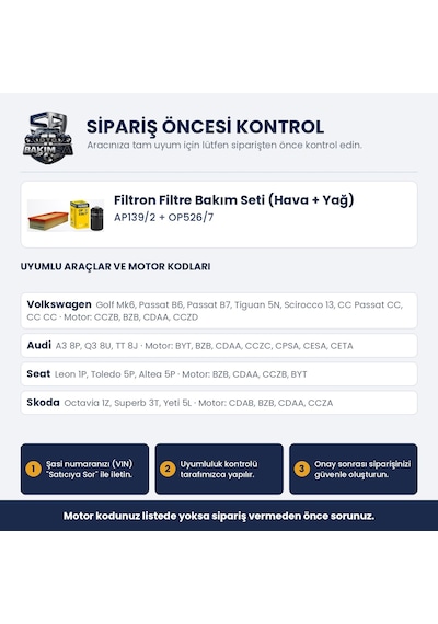 Filtron Filtre Bakım Seti Hava+yağ - Golf 6 / Passat B6-b7-cc / Octavia 2 1.8-2.0 Tsı